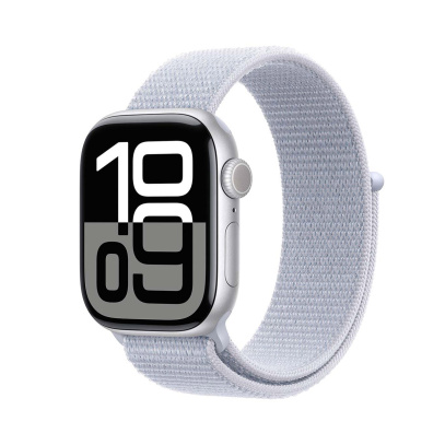 Apple Watch Series 10, 42 мм корпус из алюминия цвета «Silver», ремешок Sport Loop цвета «Blue Cloud»