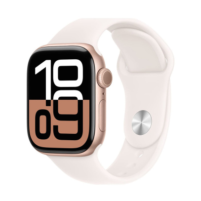 Apple Watch Series 10, 46 мм корпус из алюминия цвета «Rose Gold», ремешок Sport Band размера M/L цвета «Light Blush»