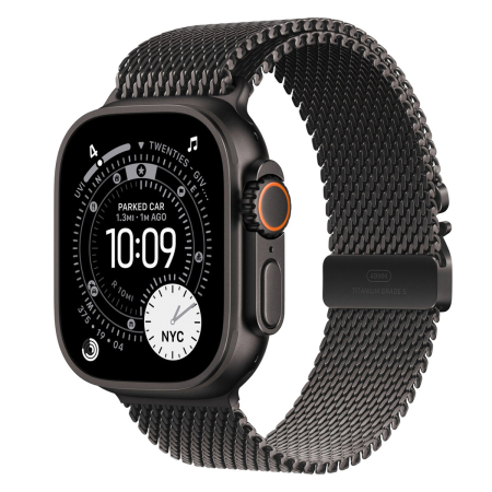 Apple Watch Ultra 3 (2025), 49 мм корпус из титана цвета «Black», ремешок Titanium Milanese Loop размера M цвета «Black»