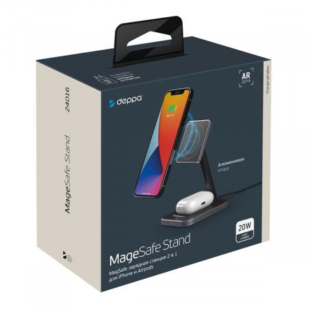 Зарядная станция Deppa 2в1 MageSafe Stand 20W (24016) Black, черный