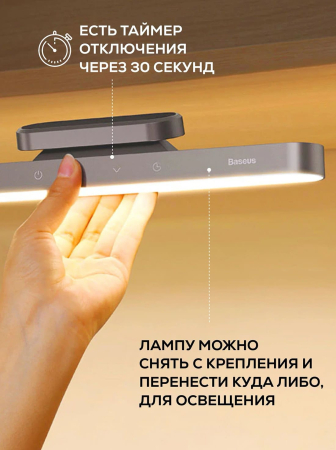 Лампа офисная светодиодная Baseus Magnetic Stepless Dimming Charging Desk Lamp, 45 Вт (DGXC-C0G) Deep gray, серо-белый