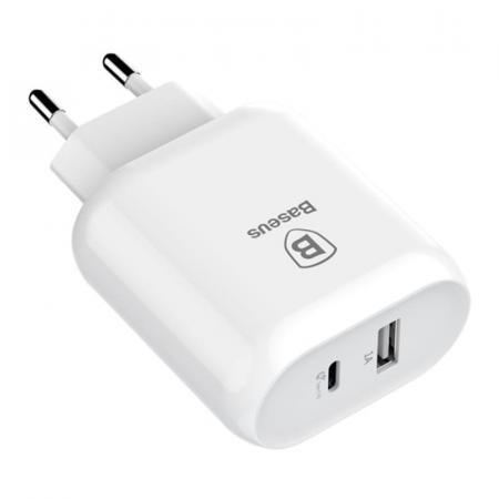 Зарядное устройство USB Type-C с кабелем Baseus (2 USB) Quick Charge 32Вт 5V/9V/12V Bojure Series разъем Lightning (TZTUN-BJ02) Белый
