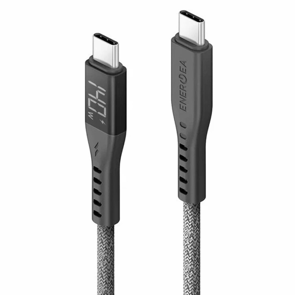 Кабель EnergEA FLOW USB-C на USB-C 5A DISPLAY 1,5 м (PD240W) Nanoweave Magnetic tie Черный