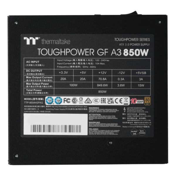 Блок питания Thermaltake Toughpower GF A3 (PS-TPD-0850FNFAGE-H) Gold, 850 Вт Чёрный