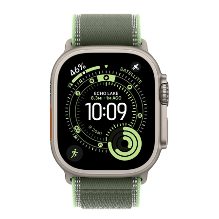 Apple Watch Ultra 3 (2025), 49 мм корпус из титана цвета «Natural», ремешок Trail Loop размера M/L цвета «Green/Neon»