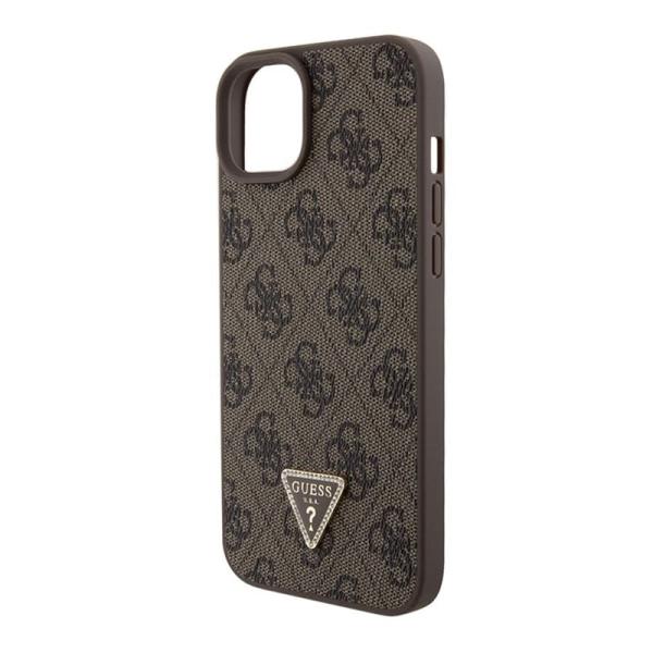 Чехол Guess для iPhone 15 Plus PU 4G Triangle Diamond metal logo Hard (GUHCP15MP4TDPW) Коричневый
