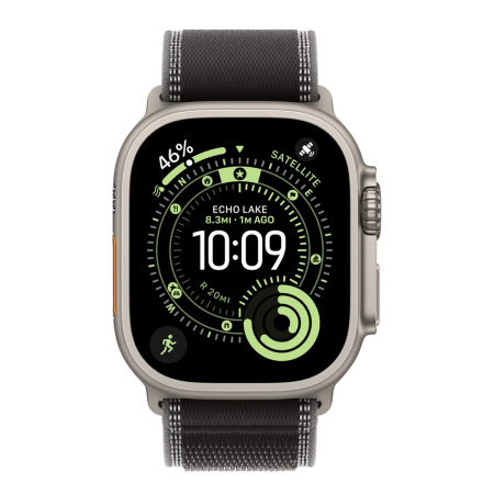 Apple Watch Ultra 3 (2025), 49 мм корпус из титана цвета «Natural», ремешок Trail Loop размера S/M цвета «Black/Charcoal»