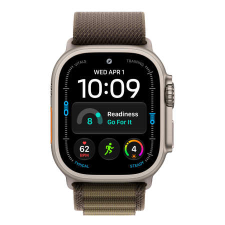 Apple Watch Ultra 4, 49 мм корпус из титана цвета «Natural», ремешок Alpine Loop цвета «Dark Olive» размера S